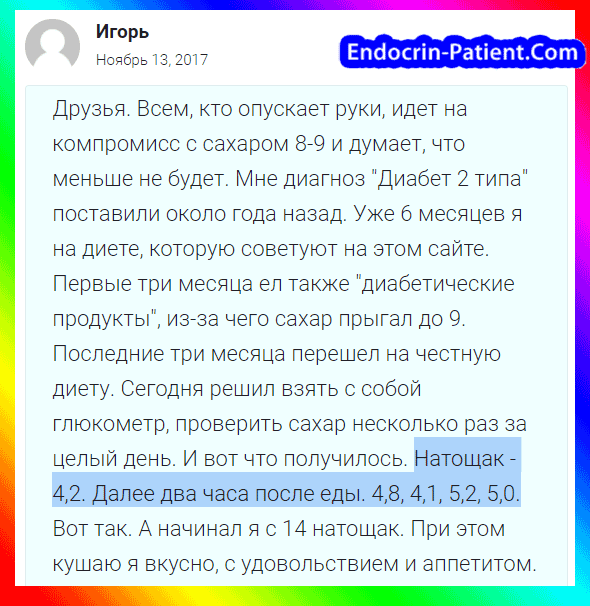 Диета при повышенном сахаре в крови: отзыв пациента