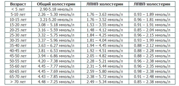 Холестерин в крови норма у женщин по возрасту таблица 